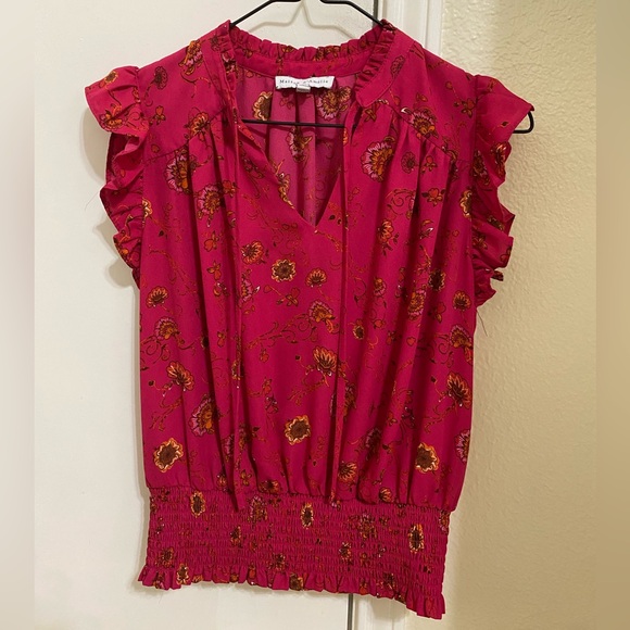 Red Floral Ruffle Sleeve Blouse - Picture 3 of 4